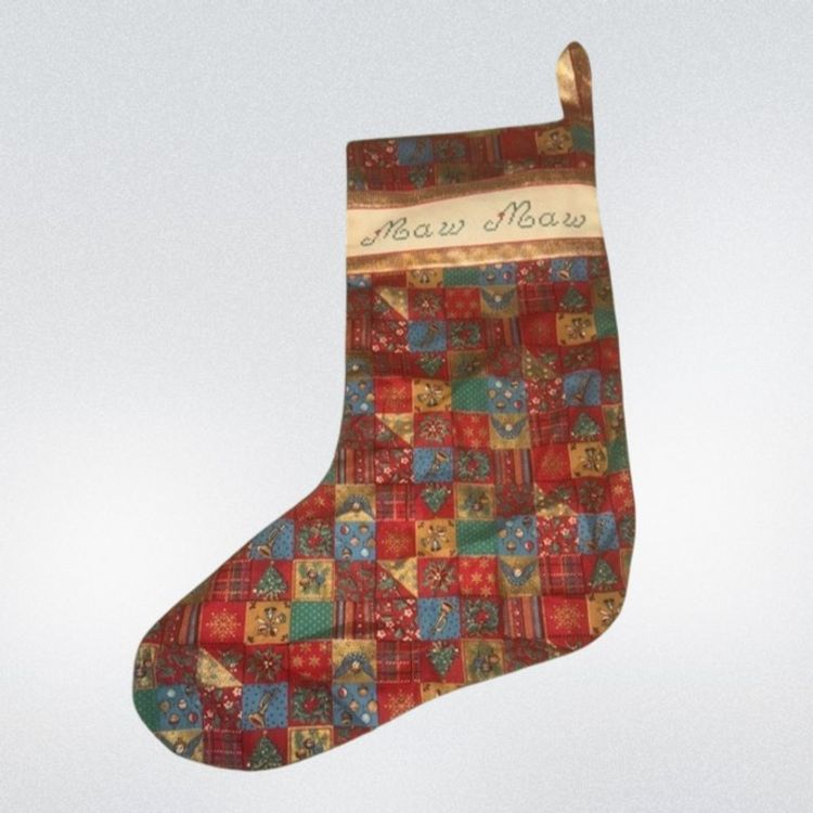 Handmade VTG Christmas Stocking w/  Cross Stitch “Maw Maw” 18”