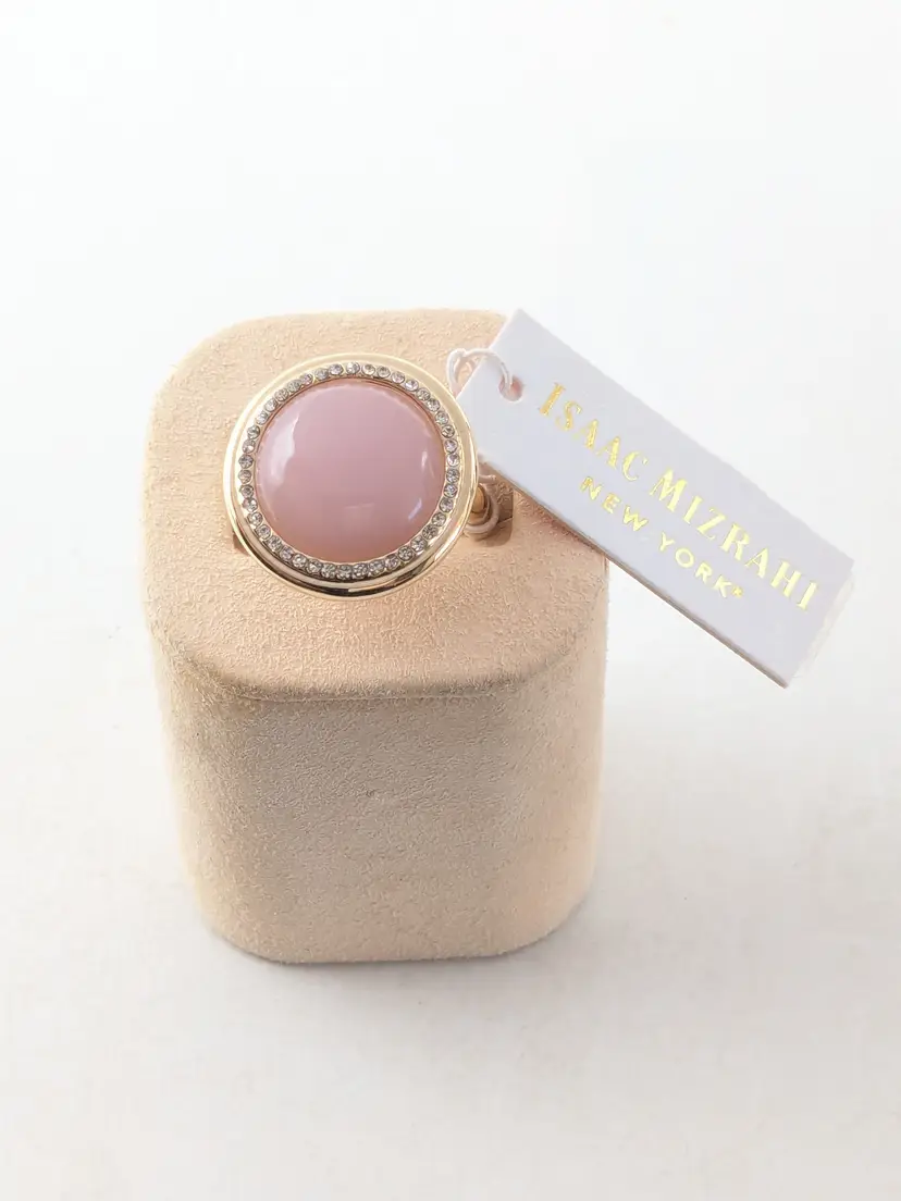 Isaac Mizrahi Pink Glass Cabochon Gold Tone Ring NWT