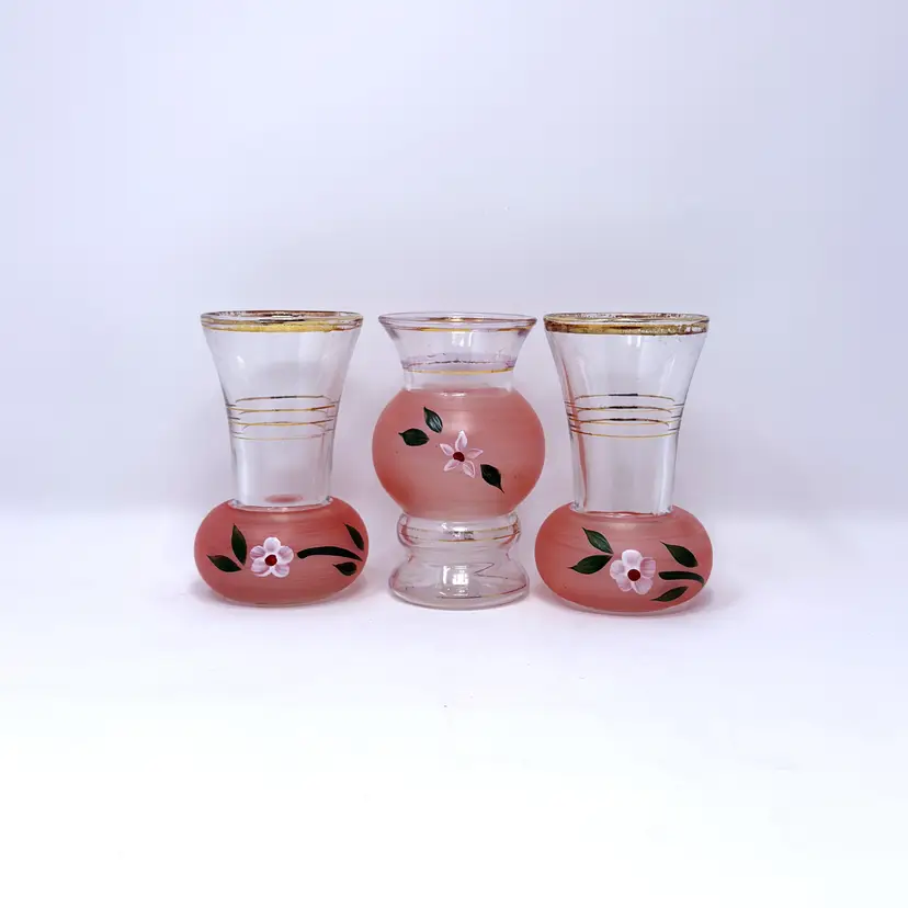 Bartlett Collins Pink Mini Floral Vases - Vintage Set of 3  (0007-26)