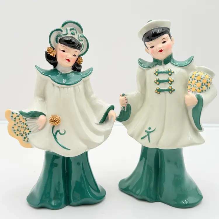 Florence Ceramics Mid Century Pair Of Asian Couple Figures