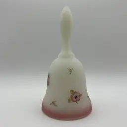 Signed Hand-Painted Fenton Glass Bell Pink Flowers Blossoms & Berries