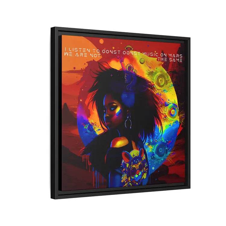 Seluna Virelle – Ruler of Reverb | 20x20 Framed Canvas Wall Art | 54 Mondays Project™ | Cosmic Queen of the Lunar Sound Realms | International Shipping Available