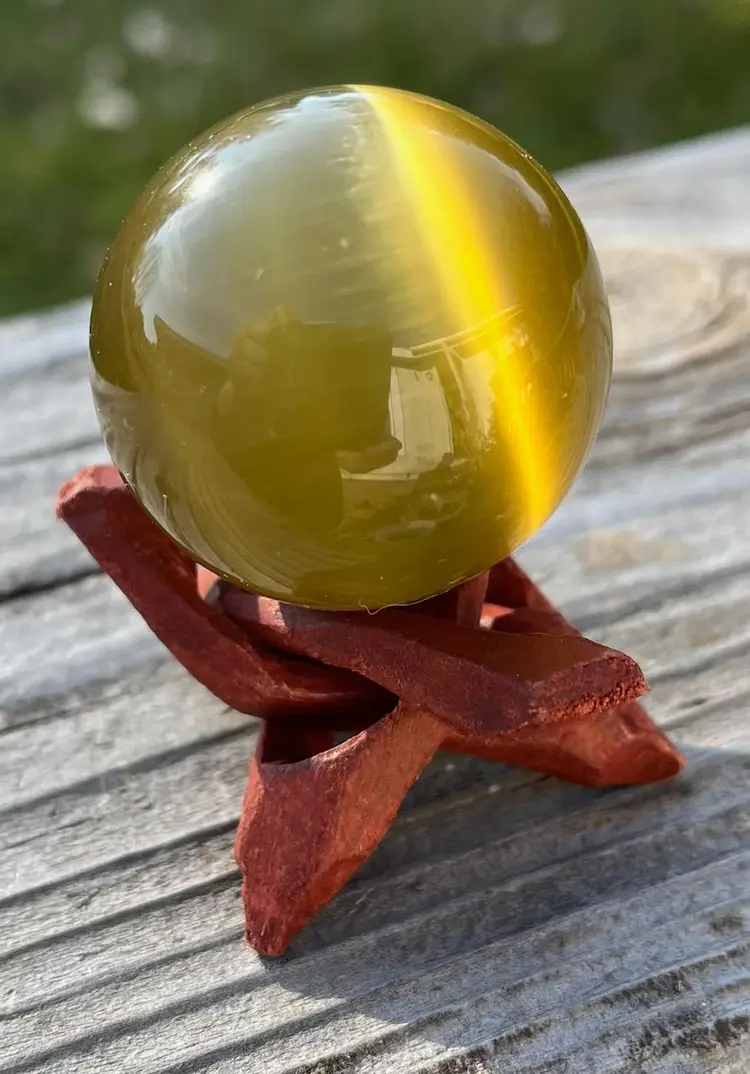 Olive Green Cats Eye Sphere Orb Ball with Stand