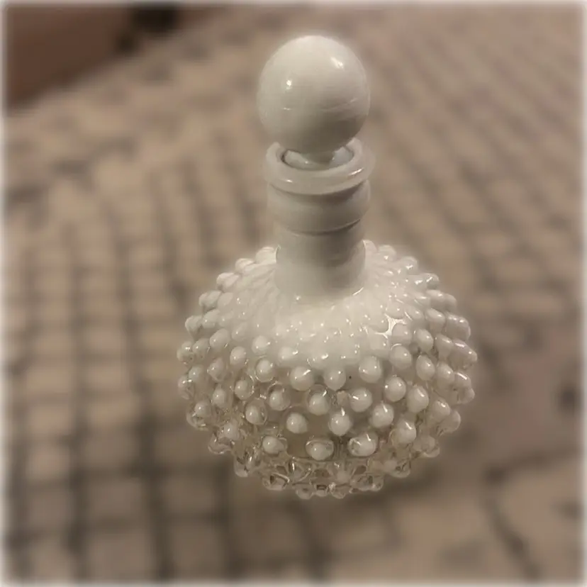 Vintage Hobnail Opalescent Perfume Bottle with Stopper - 6.5” tall