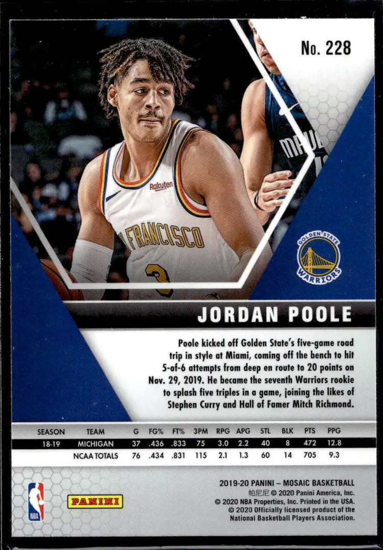 2019-20 Panini Mosaic Basketball Lot of 5 Jordan Poole RC's #228