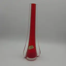 Vintage Murano Art Glass Vase: Vetro Artistico Veneziano, Red & Clear