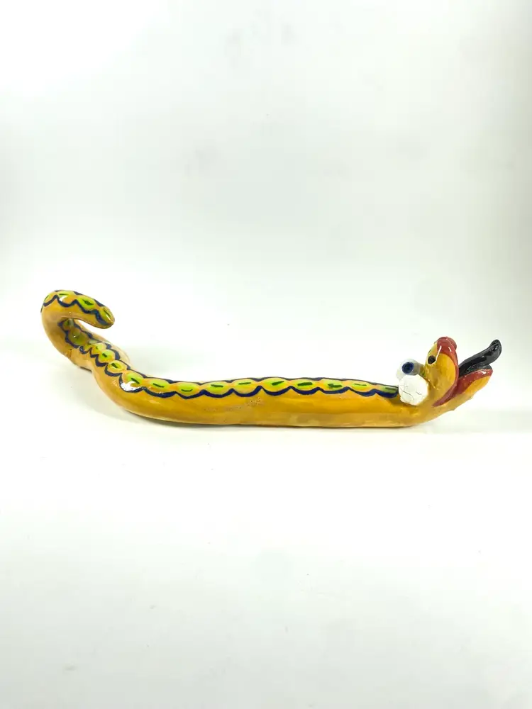 Studio Art Pottery Yellow Kitsch Snake Figurine 