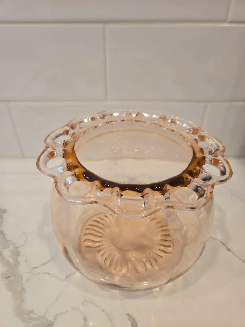Vintage Open Lace Edge “Old Colony” Cookie Jar (No Lid) – Pink Depression Glass