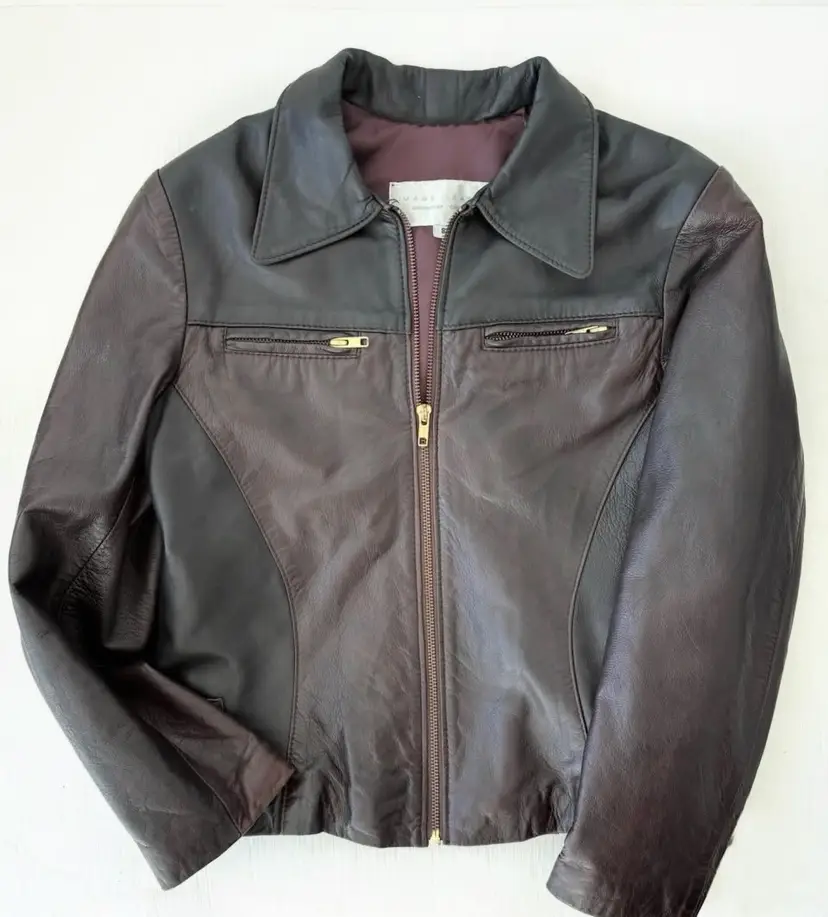 Oxblood & Brown Tailored Leather Jacket – Elevated Vintage Investment – Small