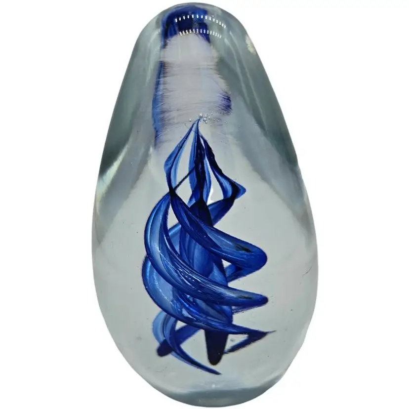 Blue Swirl Art Glass Paperweight