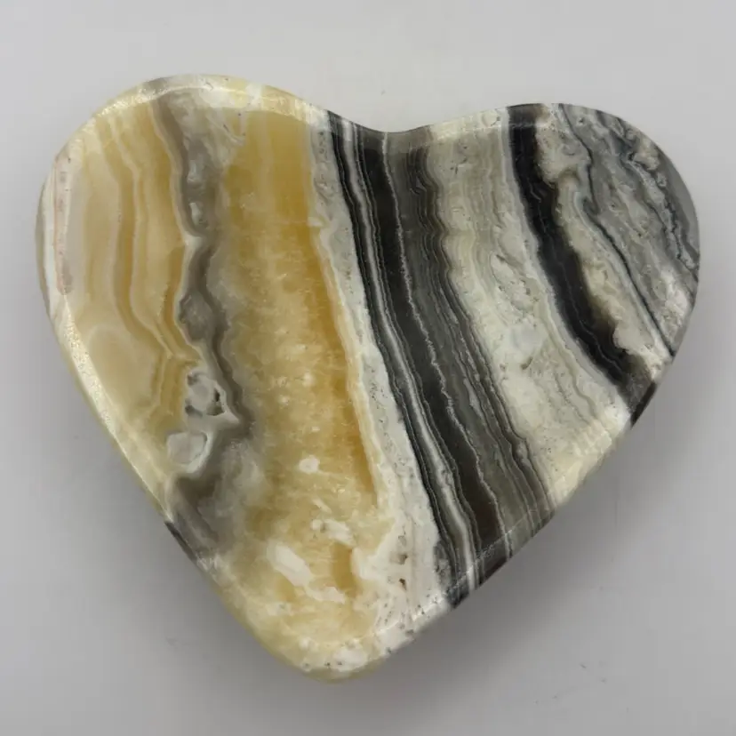 Zebra Calcite Onyx Heart Bowl / Trinket Dish~Rock  Mineral