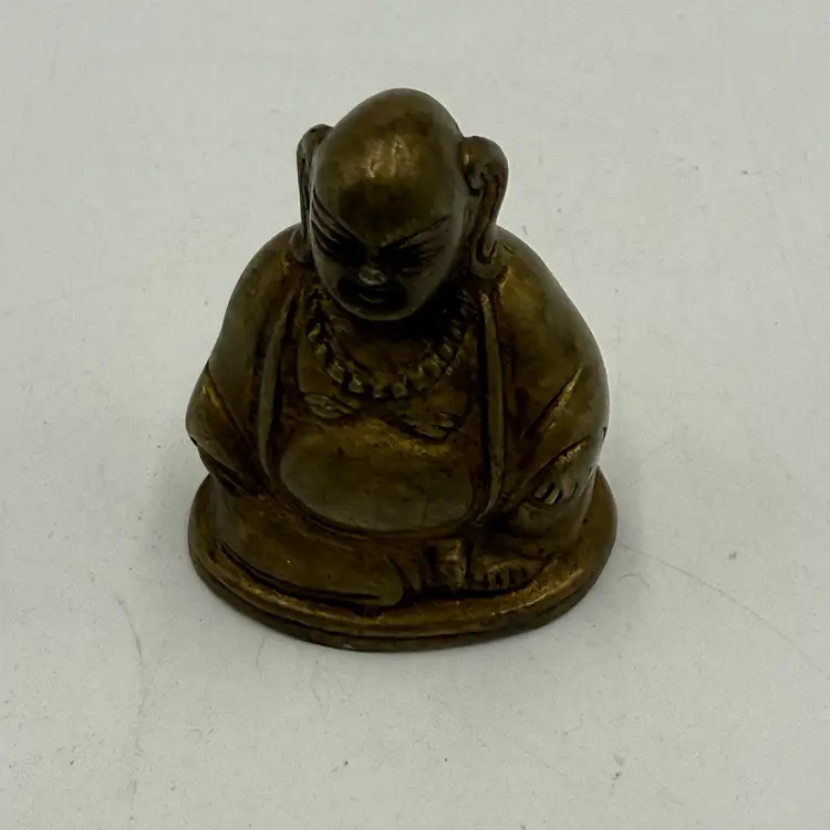 Miniature Brass Sitting Laughing Buddha Vintage Figurine