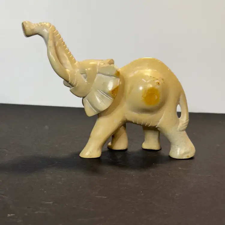 #1073 Vintage, Hand Carved, Marble Stone, Trunk Up Elephant Sculpture Figurine