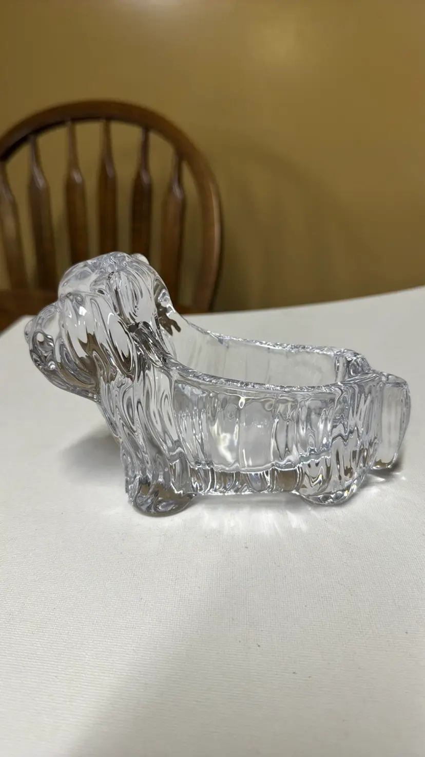 Bayel France Crystal Scottie/Terrier Dog Ash Tray/Trinket Dish stamped 7” long