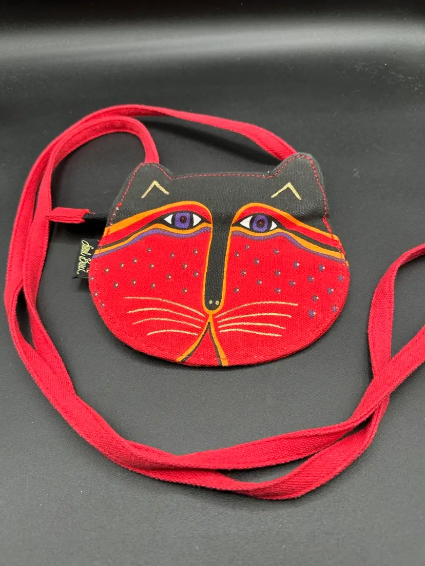 Laurel Burch Adjustable Crossbody Cat Purse w Original Card Red and Black