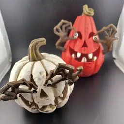 2 Light Up Jack o Lanterns Pumpkins Creepy Funny Halloween Decorations