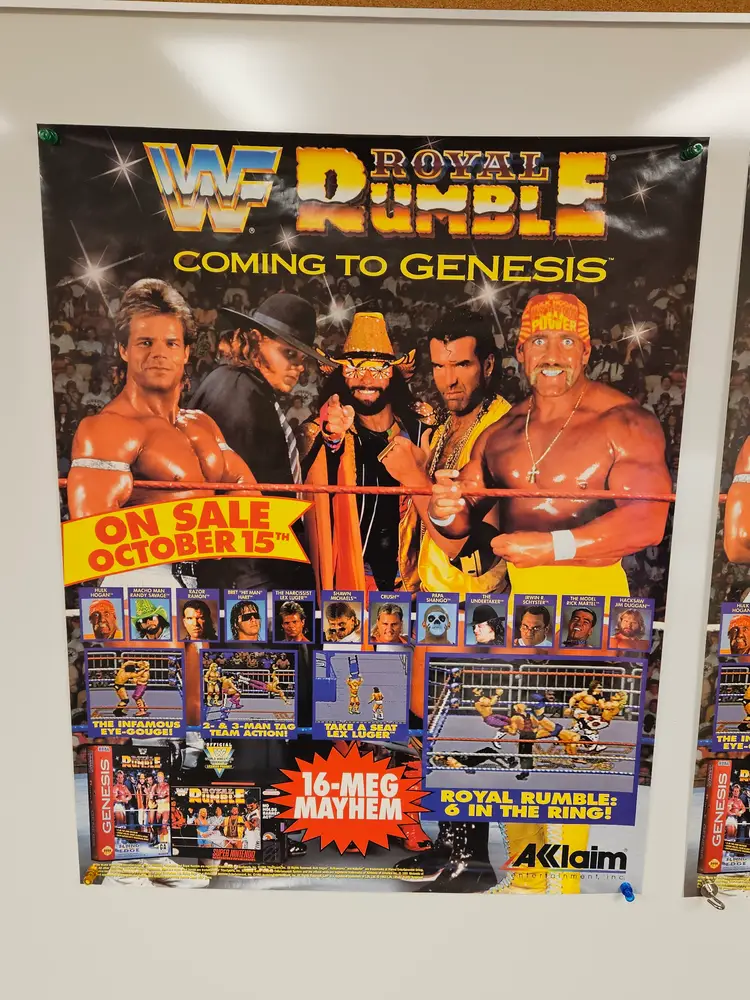 1993 Sega Genesis WWF Royal Rumble Promo Retail Store Poster Set 28"x 22" Vtg Hulk Hogan