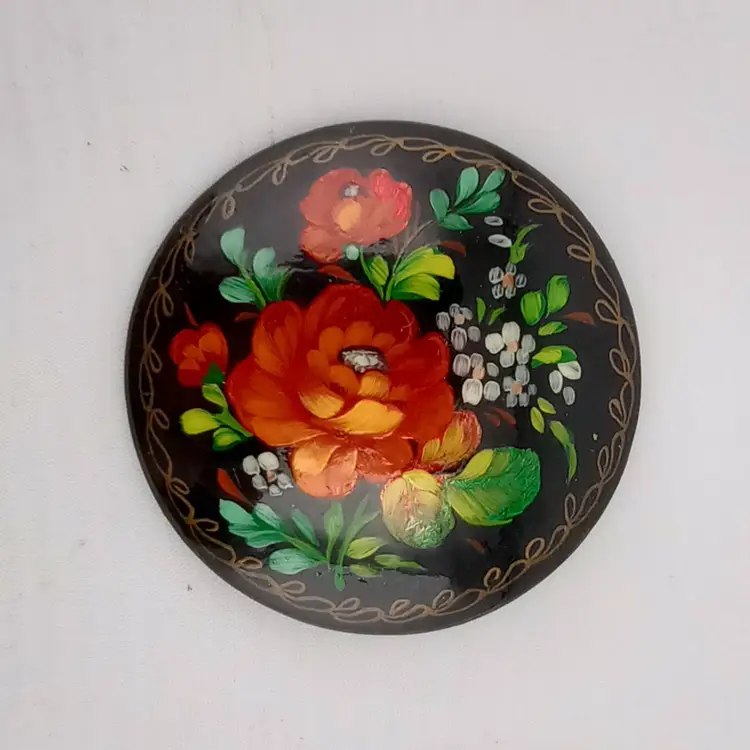 Handpainted and signed Russian lacquer brooch