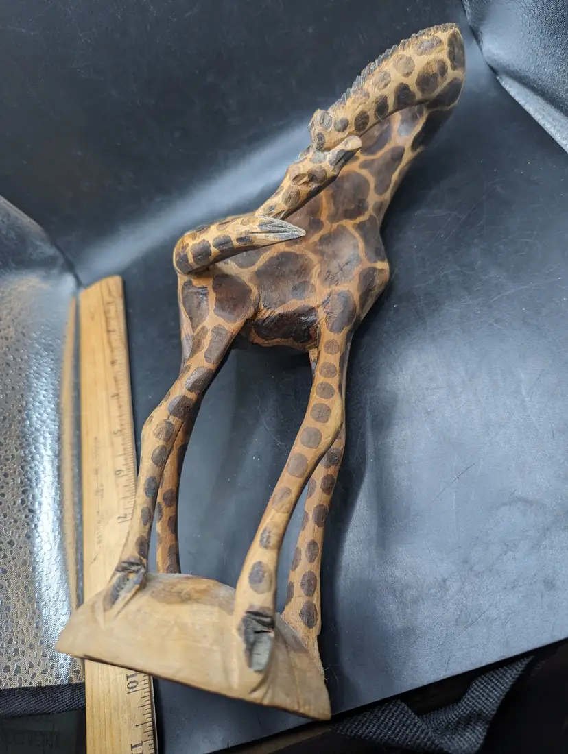 Vtg Giraffe Hand Carved Wooden Figurine Kenyan Folk Art African Safari Decor