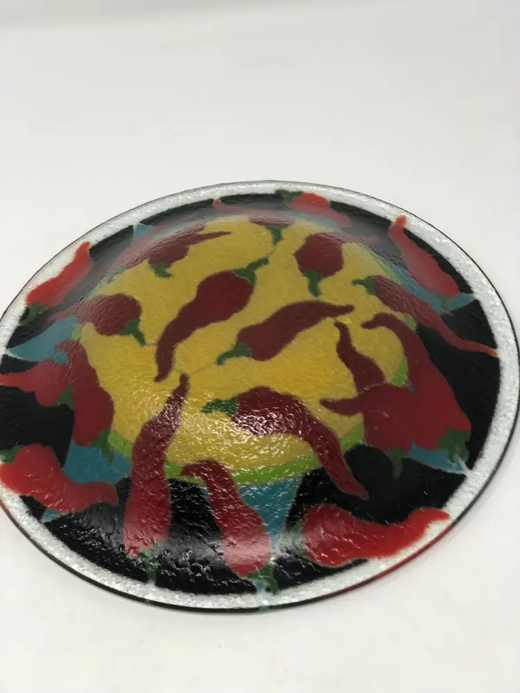 Peggy Karr Chili Pepper 8" Fused Glass Bowl
