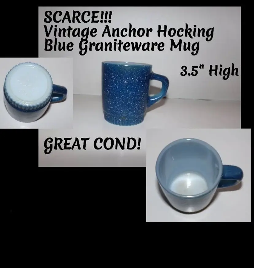 Vintage, Scarce Milk Glass Blue Granite Mug By Anchor Hocking