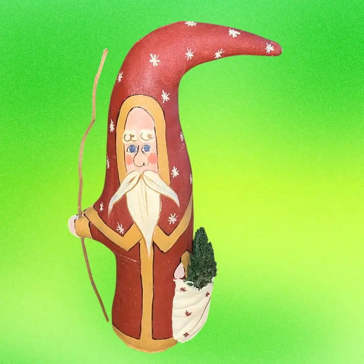 Fully Hand-painted Pillowed Santa w/Organic Embellishments