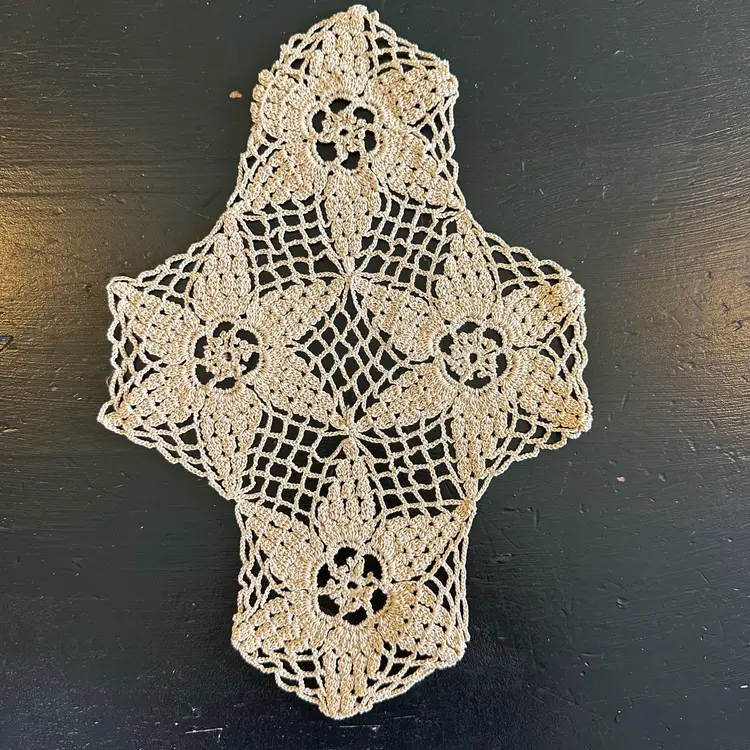 Set of 2 Vintage Hand Crocheted Oblong Ecru Doilies #56