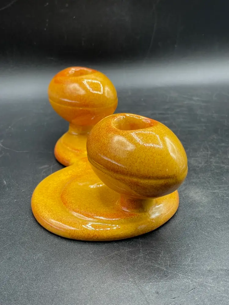 Royal Haeger Pottery Candle Holder Orange Egg Football
