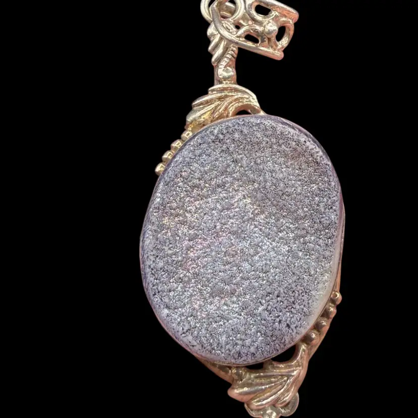sterling silver blue druzy oval pendant