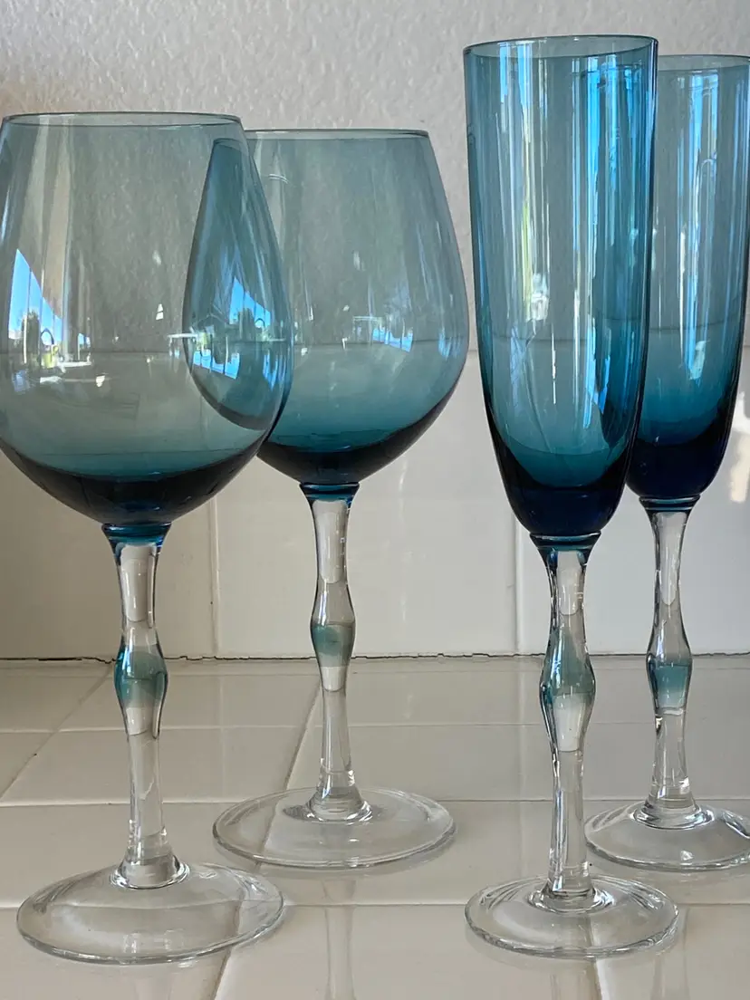 Pier 1 Handblown Vintage Champagne Flutes and Wine Glasses