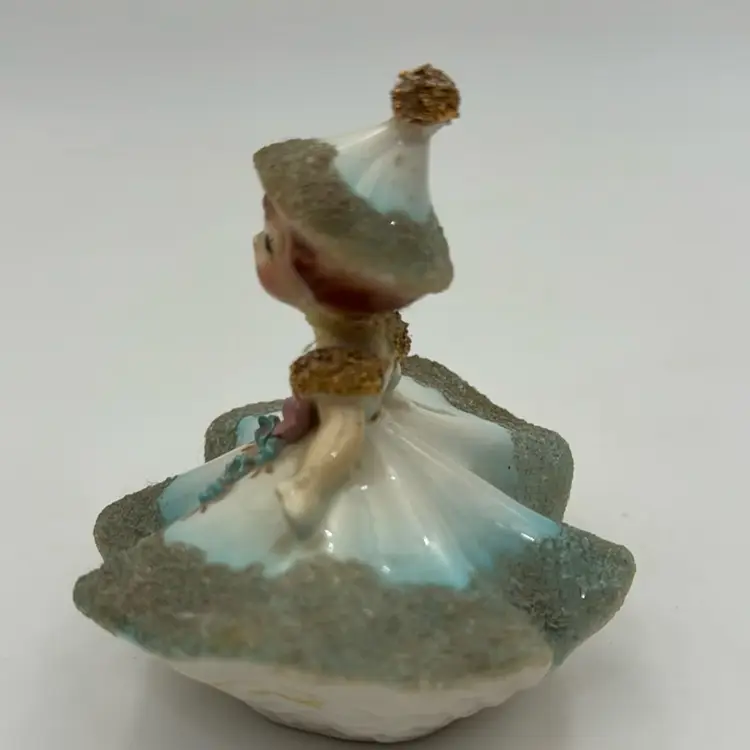 Vintage Joseph Originals, Girl, Figurine, Black Eyes, Mica, Glitter, And Gold Spaghetti