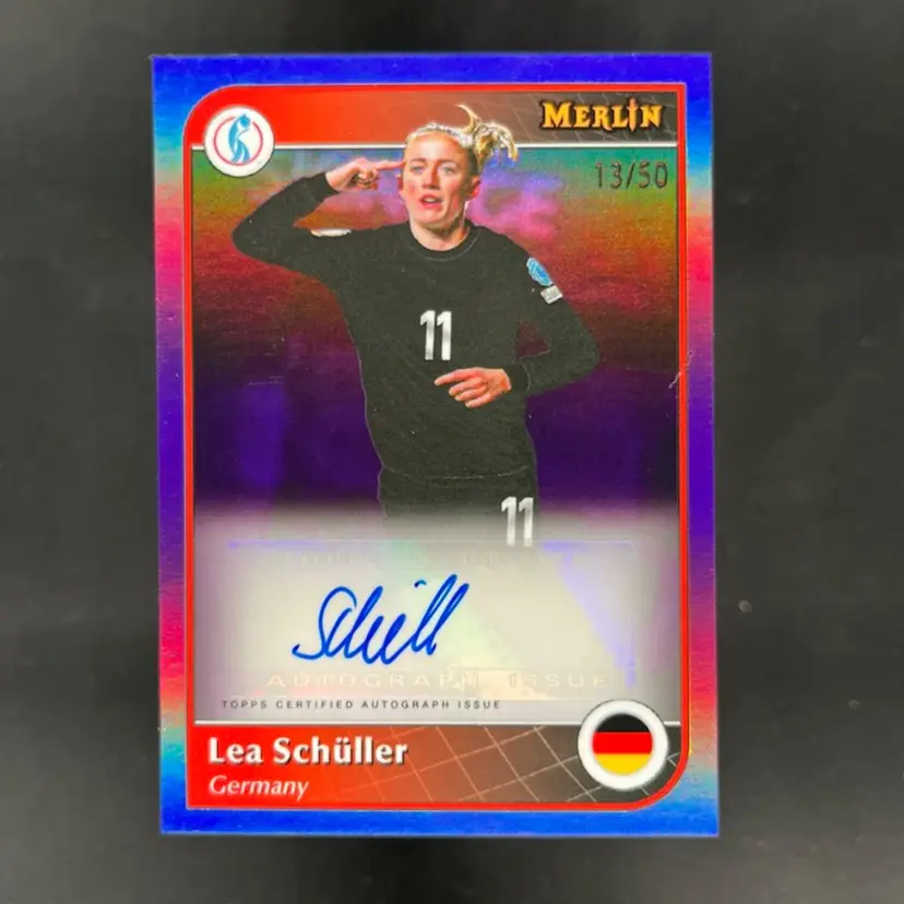 Lea Schuller 2025 Topps Merlin WEURO Purple /50 Autograph Soccer Card