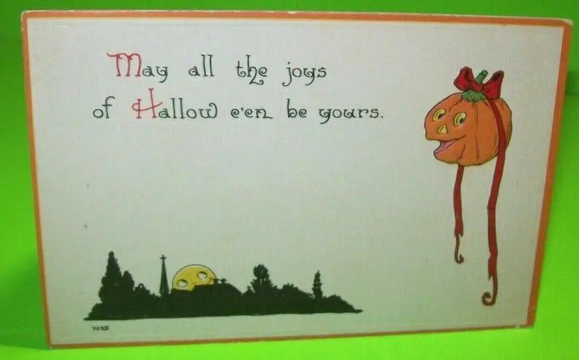Halloween Postcard Bergman 7035 Original Smiling Moon Man Goblin Vintage Fantasy