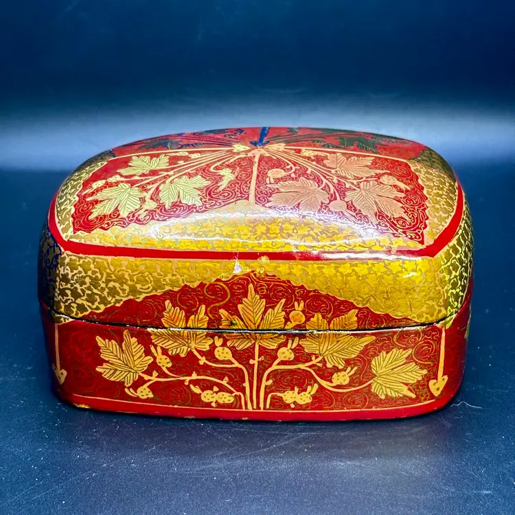 #01 Kashmir Paper Mâché Red & Gold  Lidded Box 2pcs