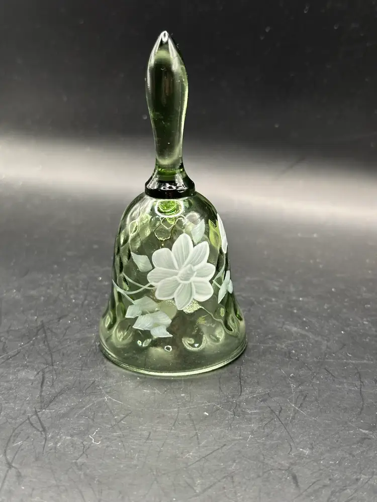 Fenton green glass with hand painted white flowers