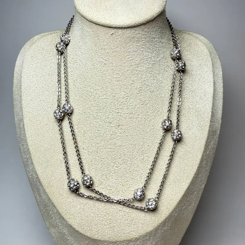 Nolan Miller Runaround Glamour Silver Tone Pave Crystal Spheres Beaded Necklace