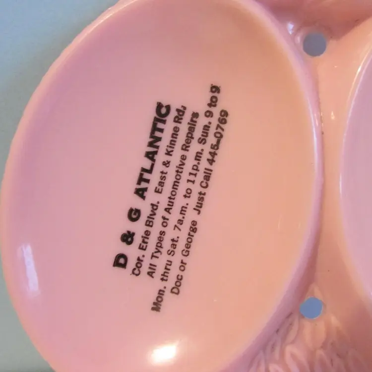 vintage pink plastic love birds spoon rest advertisement Atlantic Auto Repair kitchen Valentine Spring decor