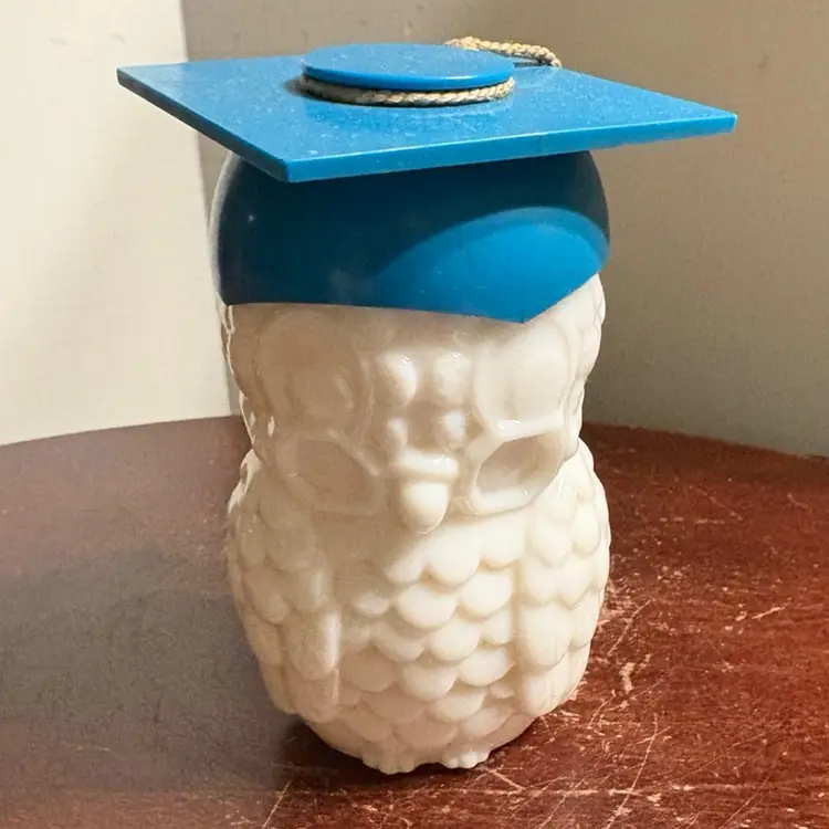 Graduating Owl Milk Glass Perfume Bottle