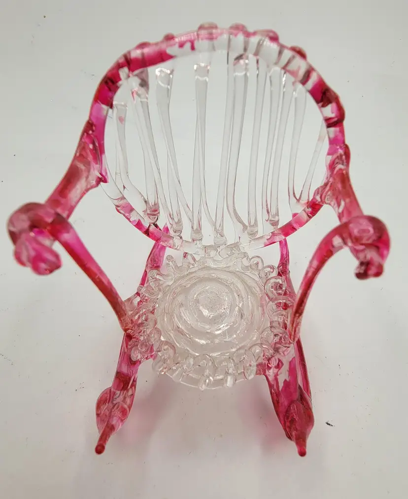Vintage Glass Blown Pink and Clear Rocking Chair.  Measures 2" square