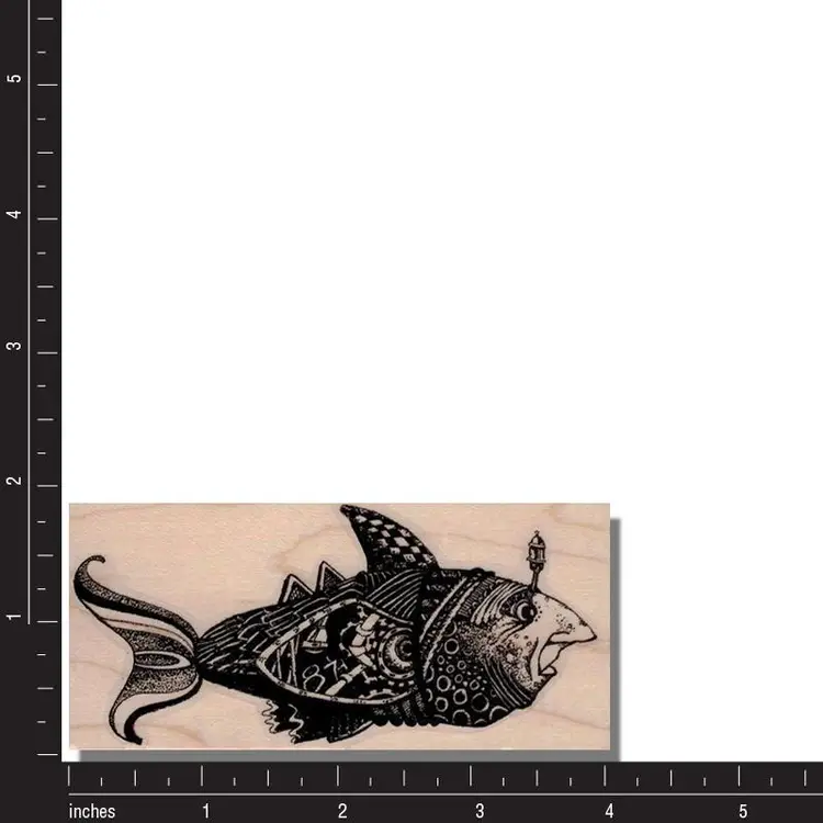 Whimsical Fish With Man Face Rubber Stamp - Art Stamp