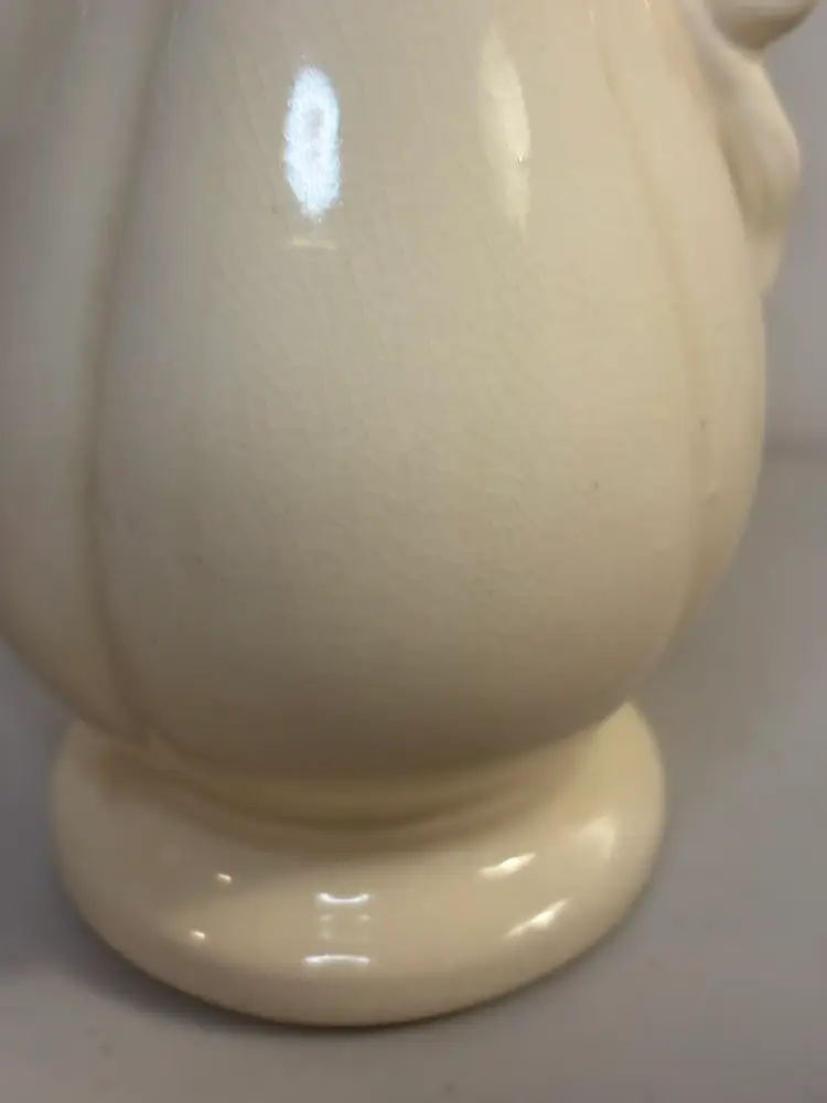 Vintage Off White Vase with Ribbon or Bow Handles Unsigned 7.25"