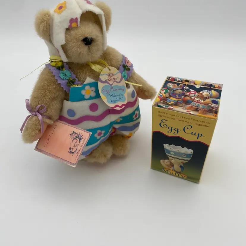 Muffy VanderBear Collection Egg Painting: Walking In Eggshells Plush Bear & Cup
