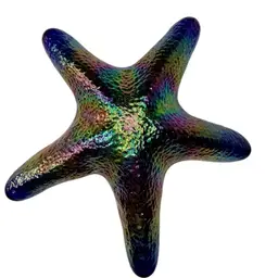 Studio Art Glass Paperweight Dichroic Starfish Signed by Artist John Cook 2002 
2-1/4” T x 6” x 6-1/4”