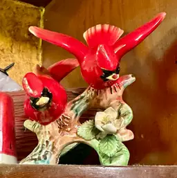Vintage Ucagco Japan Porcelain Two Cardinals On A Branch Figurine