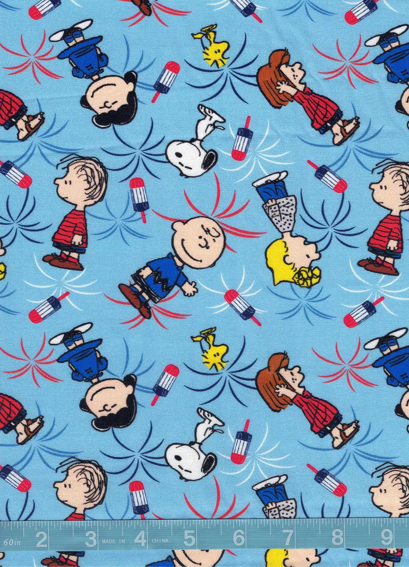 Patriotic Peanuts Snoopy and Friends Fireworks on Blue Quilt Cotton Fabric by the Yard – Licensed Peanuts Character Fabric – Americana Cotton Fabric for Quilts, Crafts & Kids Sewing Projects