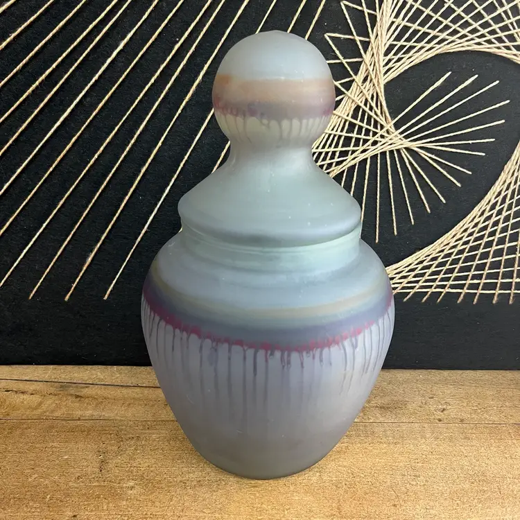 Rueven Glass Jar, Rueven Satin Glass Apothecary Jar, Rueven Glass Jar With Sphere Lid, Abstract Painted Glass Storage Container, Rueven Glass Storage Canister