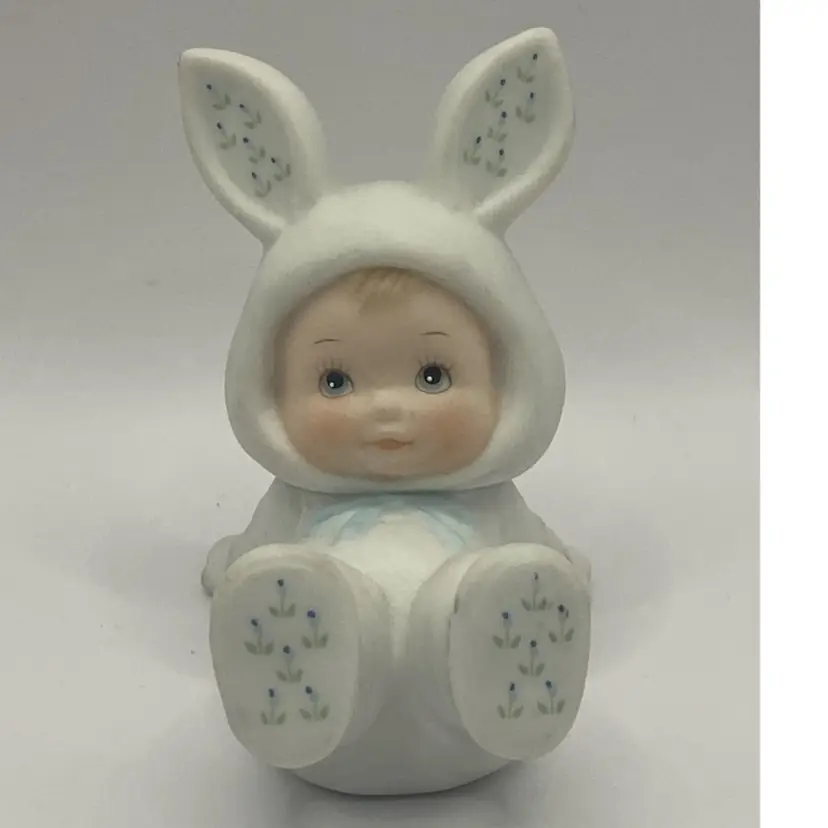 1984 Enesco Morehead Lil Love Bunting Figurine- Child In Bunny Suit- 2 1/4”