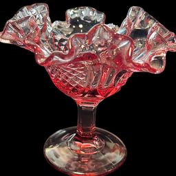 Fenton Art Glass 5.75” Pedestal Candy Bowl Compote Pink Pineapple Pattern VTGFenton