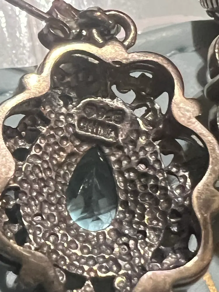 NATURAL Blue Topaz And Marcasite Sterling Silver Ornate Dangle Drop Pierced Earrings, Made By Ross & Simons With Original Box.