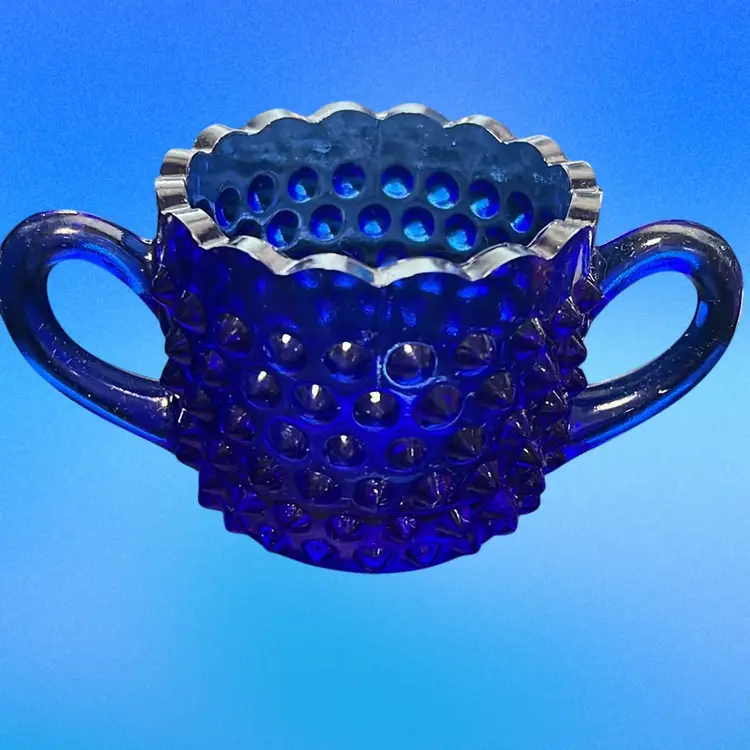 Vintage Hobnail L E Smith Cream And Two Handled Sugar Set Cobalt Blue, Cottage Core, Christmas, Glass